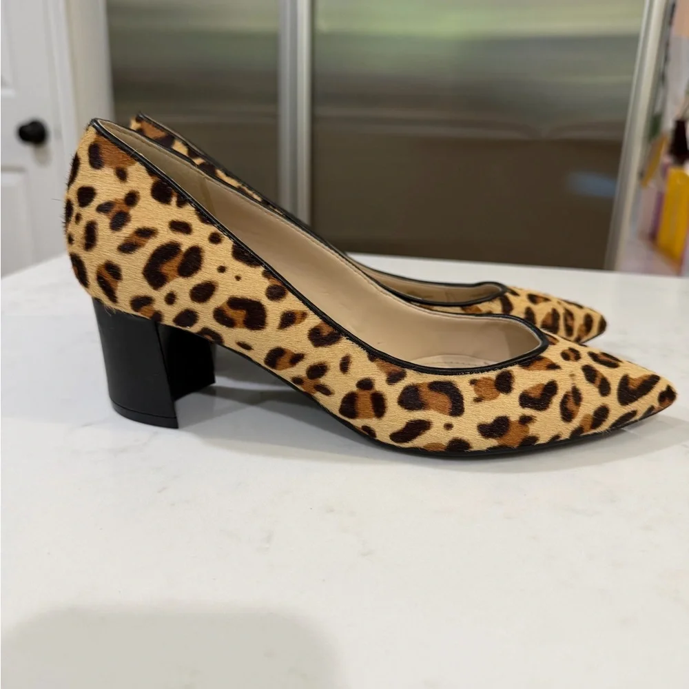 Marc Fisher Leopard Print Pointed Block Heel Pumps - Black Trim